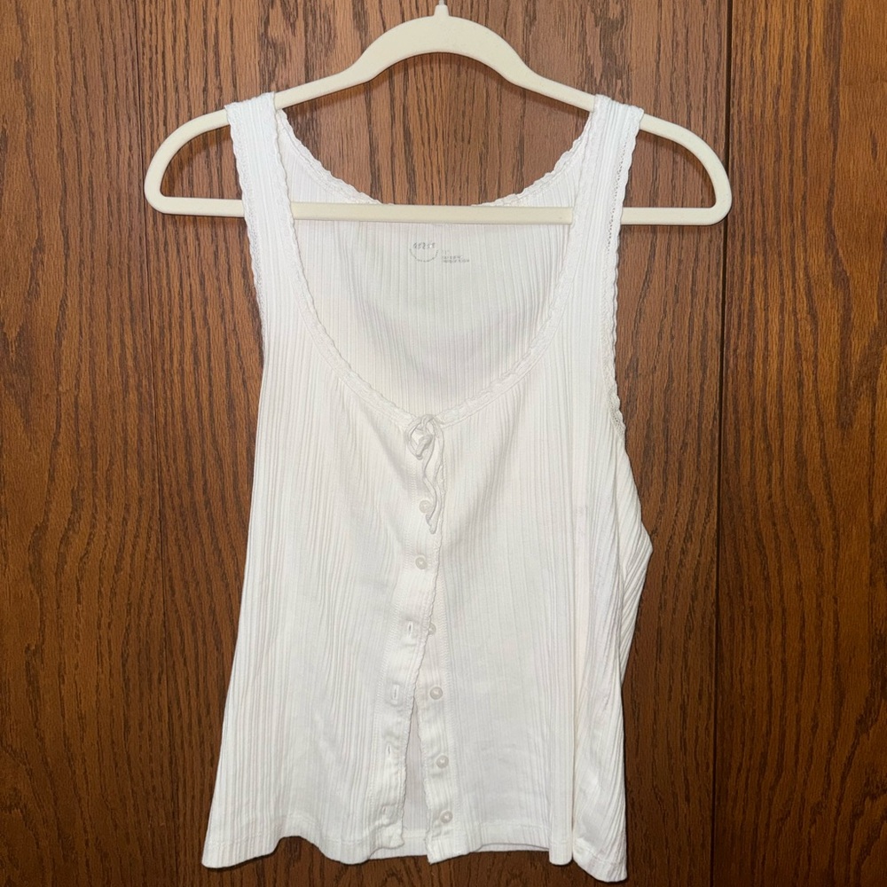 aerie White Ribbed Button-Front Scoop Tank